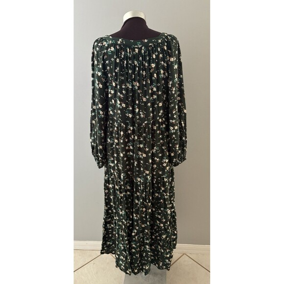 Old Navy Maxi Dress Size L Green Floral Tiered Prairie Forest Whimsigoth Modest - Picture 5 of 16